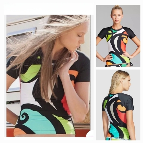 Trina Turk Pop Wave  Rashguard Top - Picture 1 of 8